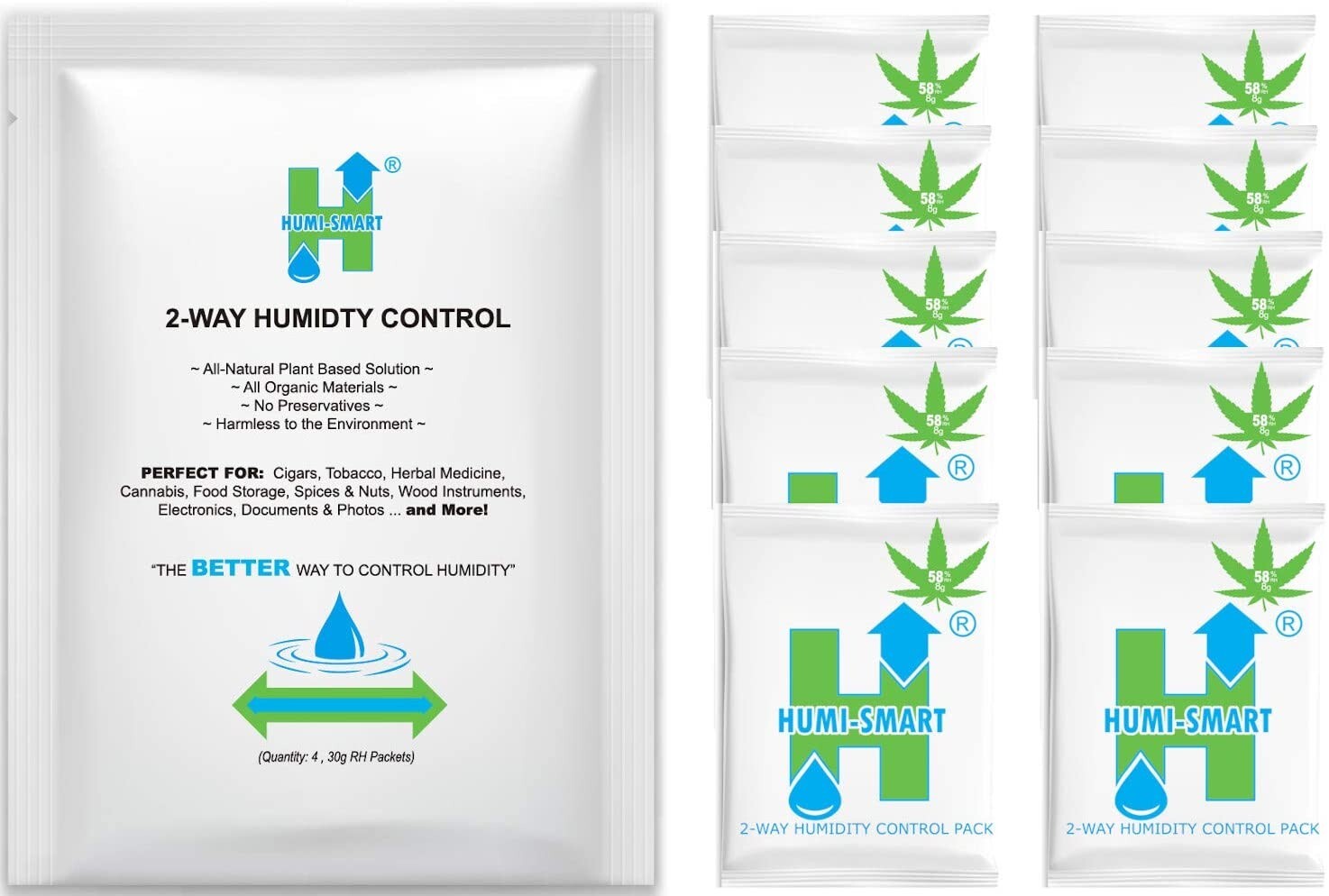 Humi-Smart 58% RH 2-Way Humidity Control Packet – 8 Gram 10 Pack
