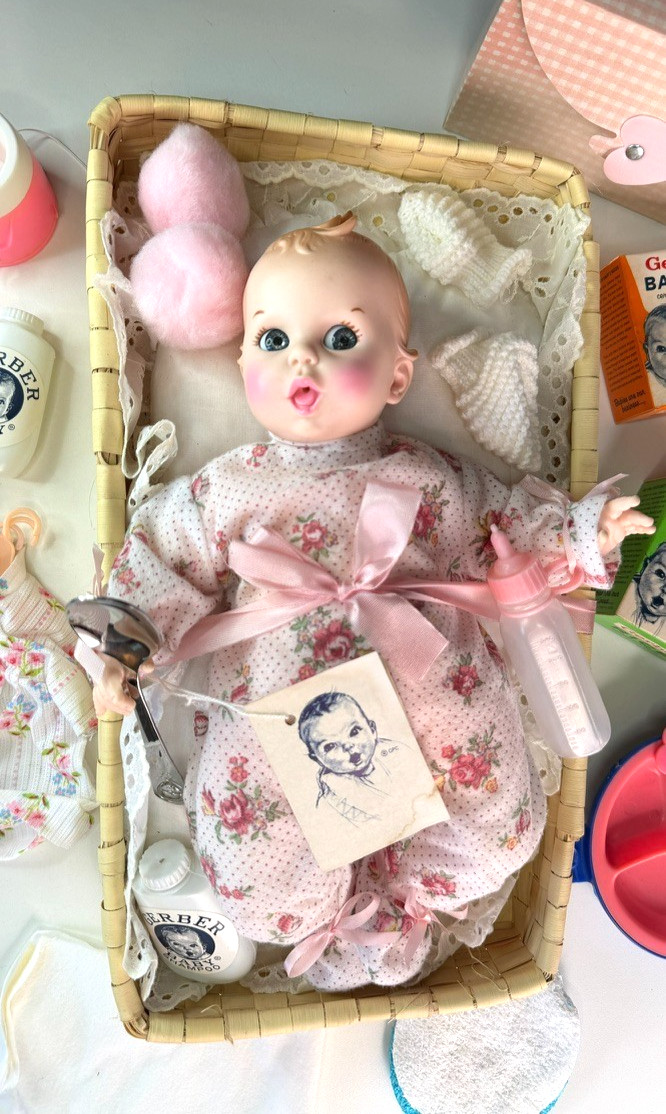 Vintage 1970s GERBER BABY promotional doll spoon bowl basket play toy set 13