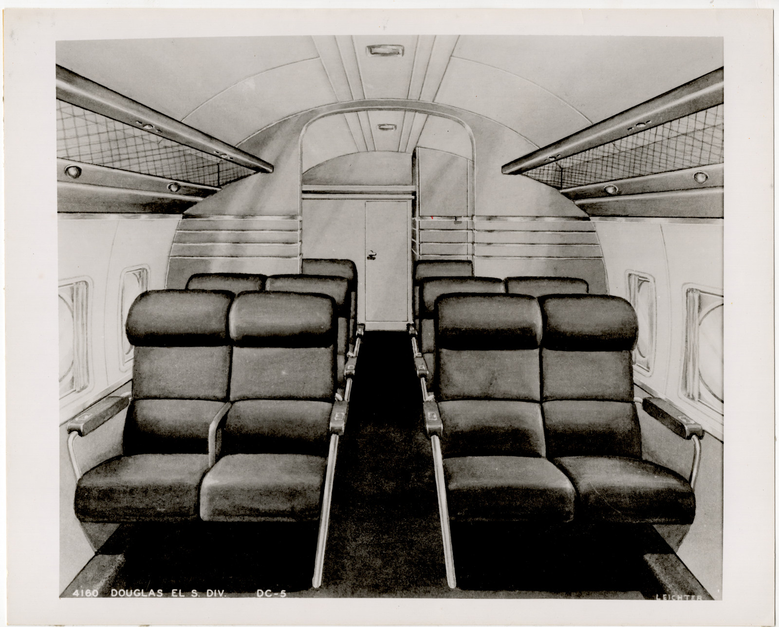 Douglas DC-5 Airliner Cabin Interior Vintage Photo 8x10, Signed Artist Rendering