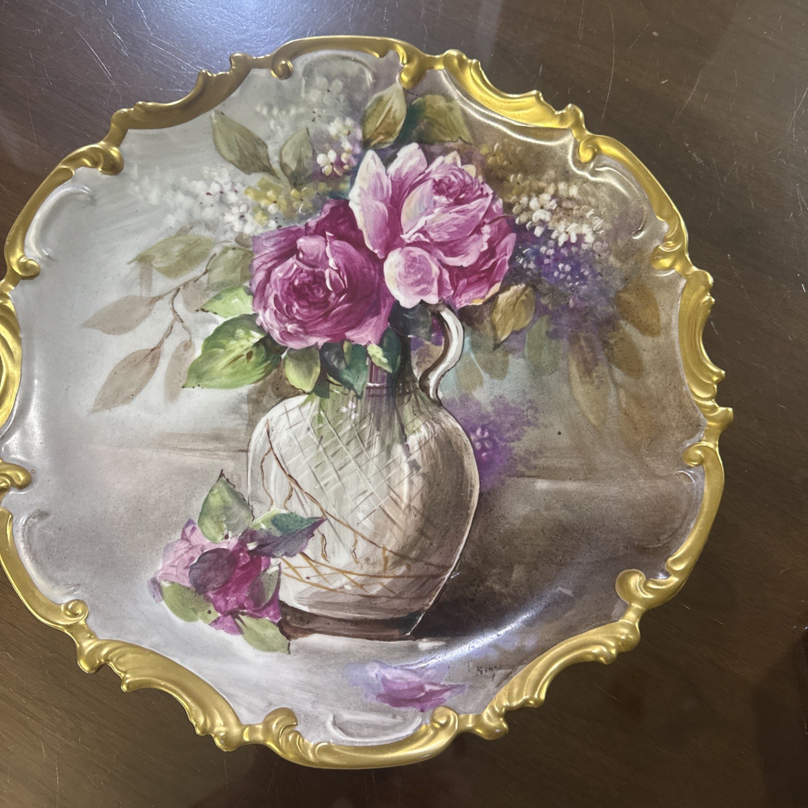 Antique Limoges 13”LCBC Flambeau Wall Plate Heavy Gilded Signed Rene 1890s Mint