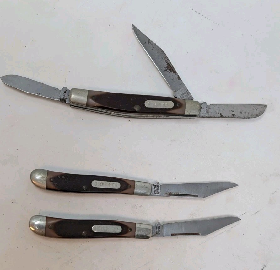 3 Vintage Schrade USA Old Timer Jack Pocket Knife Knives 340t 120t As Is 