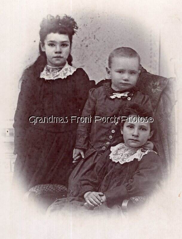 Antique Cabinet Photo 3 Very Sad Solemn Children Eva Roanna Oliver Harvard NE