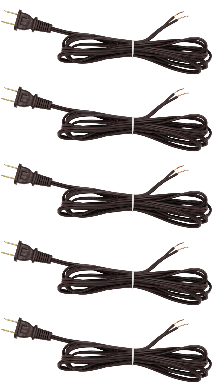 Brown Lamp Cord, 8 Foot Long Replacement Repair Part, 18/2 SPT-1 Wire - 5 Pack