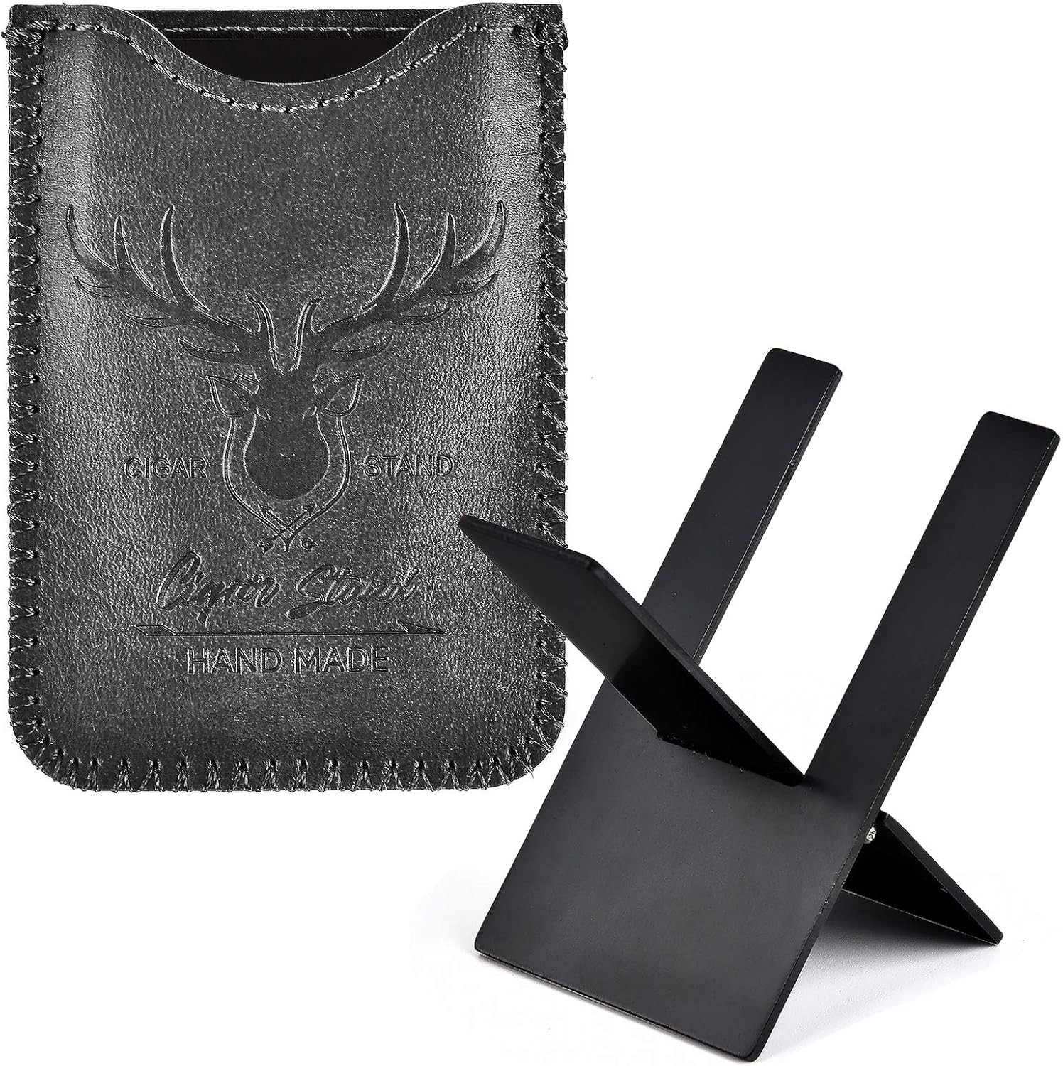 Black Stainless Foldable Cigar Stand Holder with Travel PU Leather Case,Lightwei
