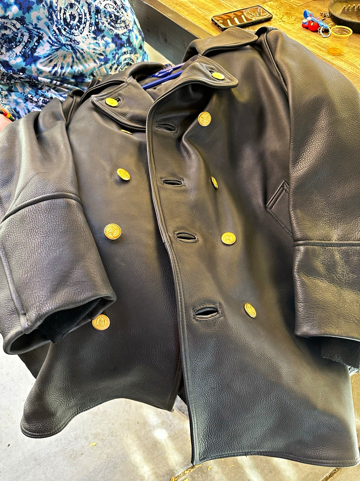 Vintage NYPD NYC Police Leather Overcoat Size 50 1664 City Seal Brass Buttons US