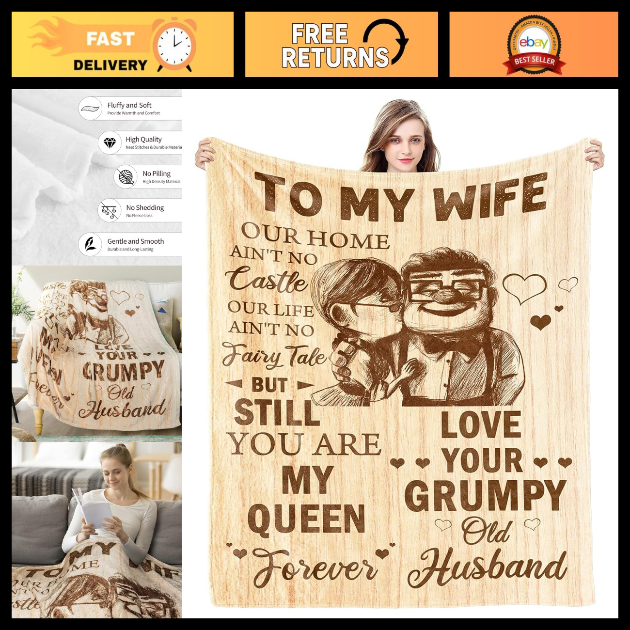 CENSIHER Gift for Wife from Husband, Anniversary Blanket Gifts for Women