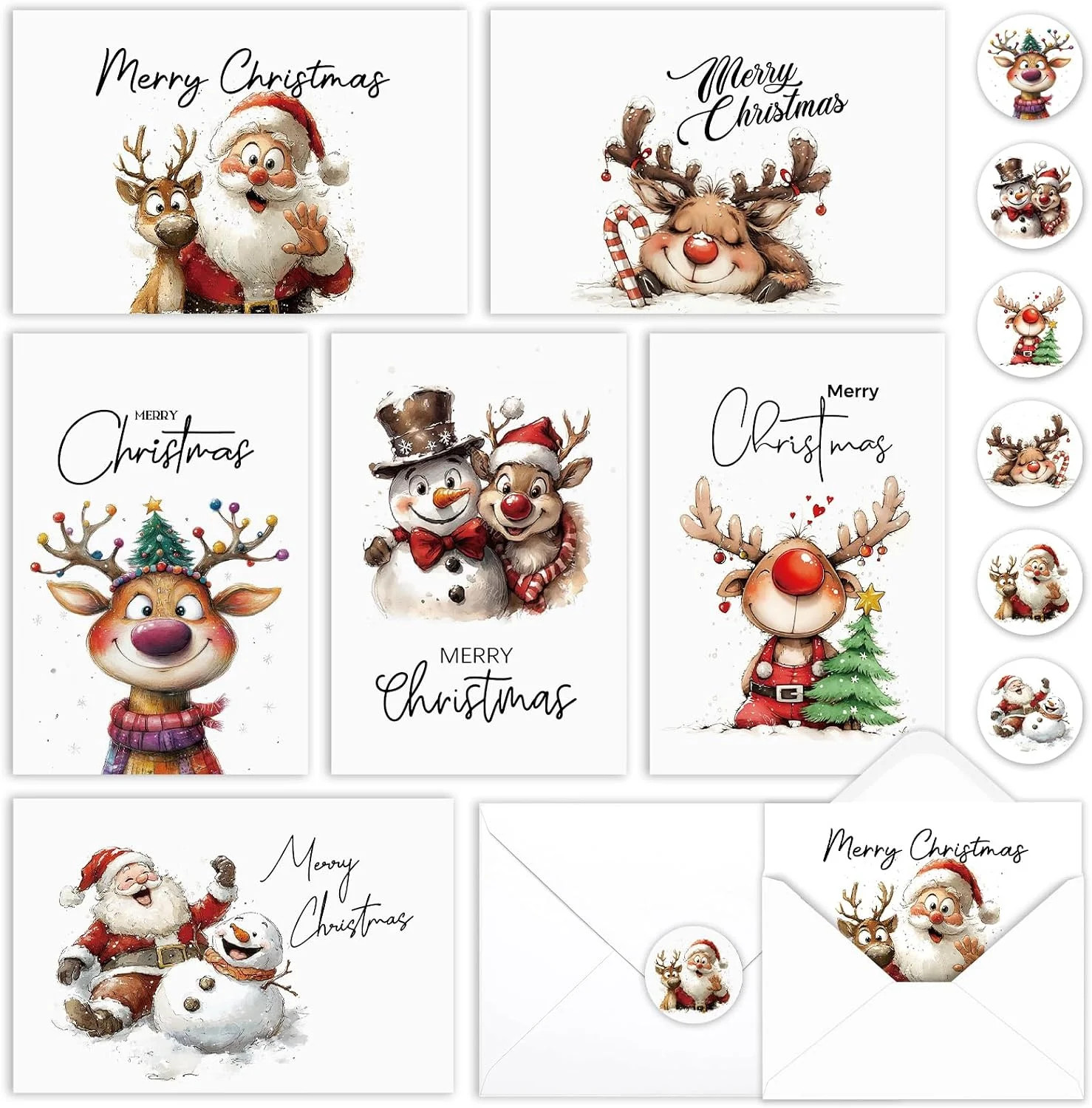 24 Pack Fun Christmas Cards with Envelopes, 4x6in, 6 Classic Design