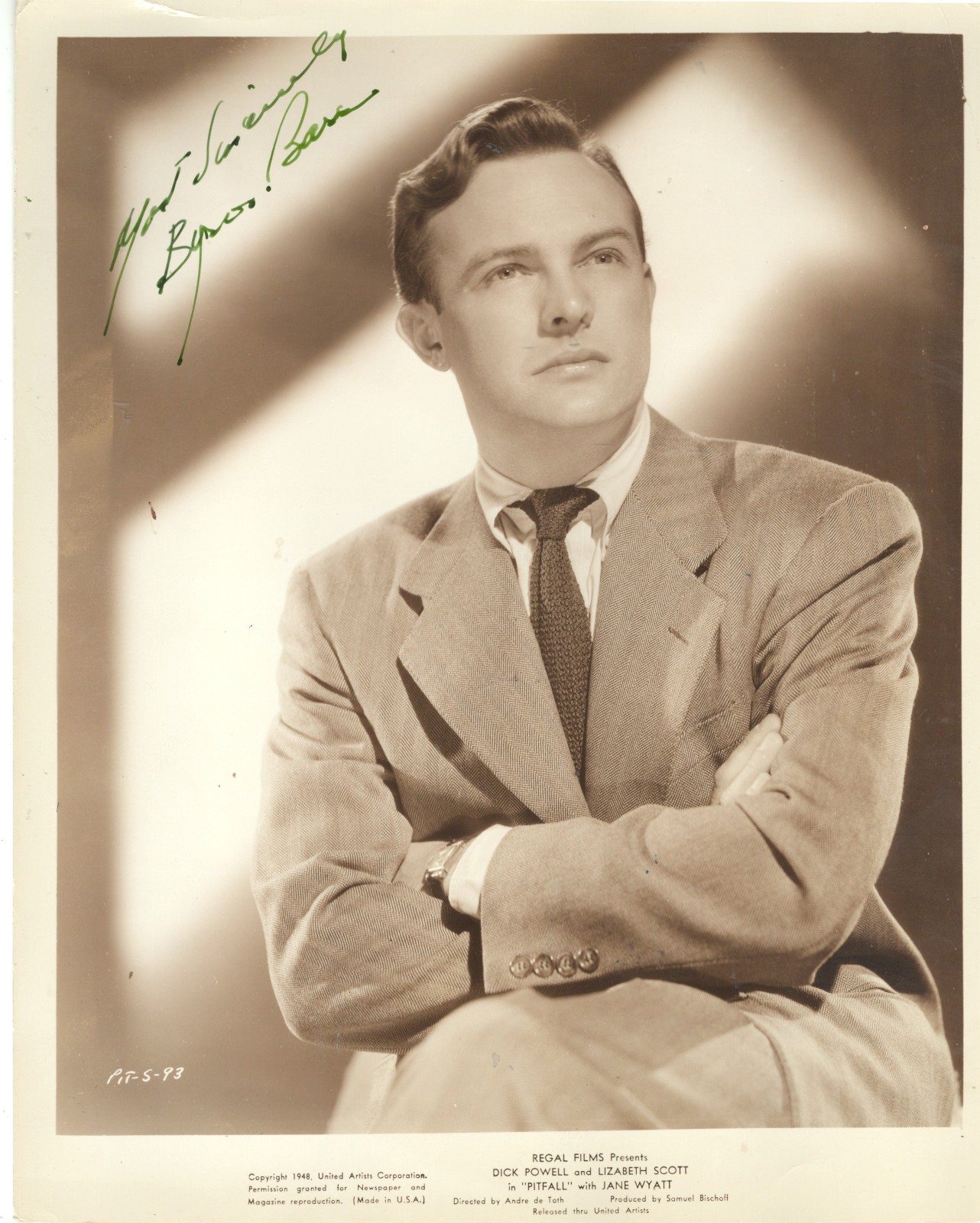 AMERICAN  HANDSOME ACTOR BYRON BARR,  SIGNED VINTAGE STUDIO PHOTO