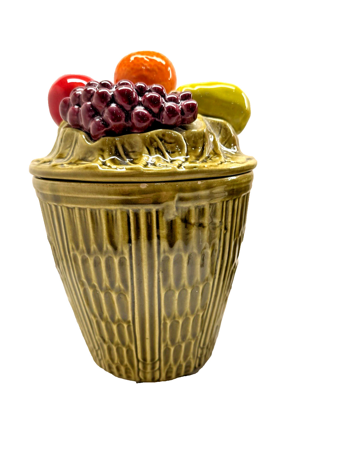 California Originals (2650) 70s Ceramic Fruit Basket Green Canister Set of 4 VTG
