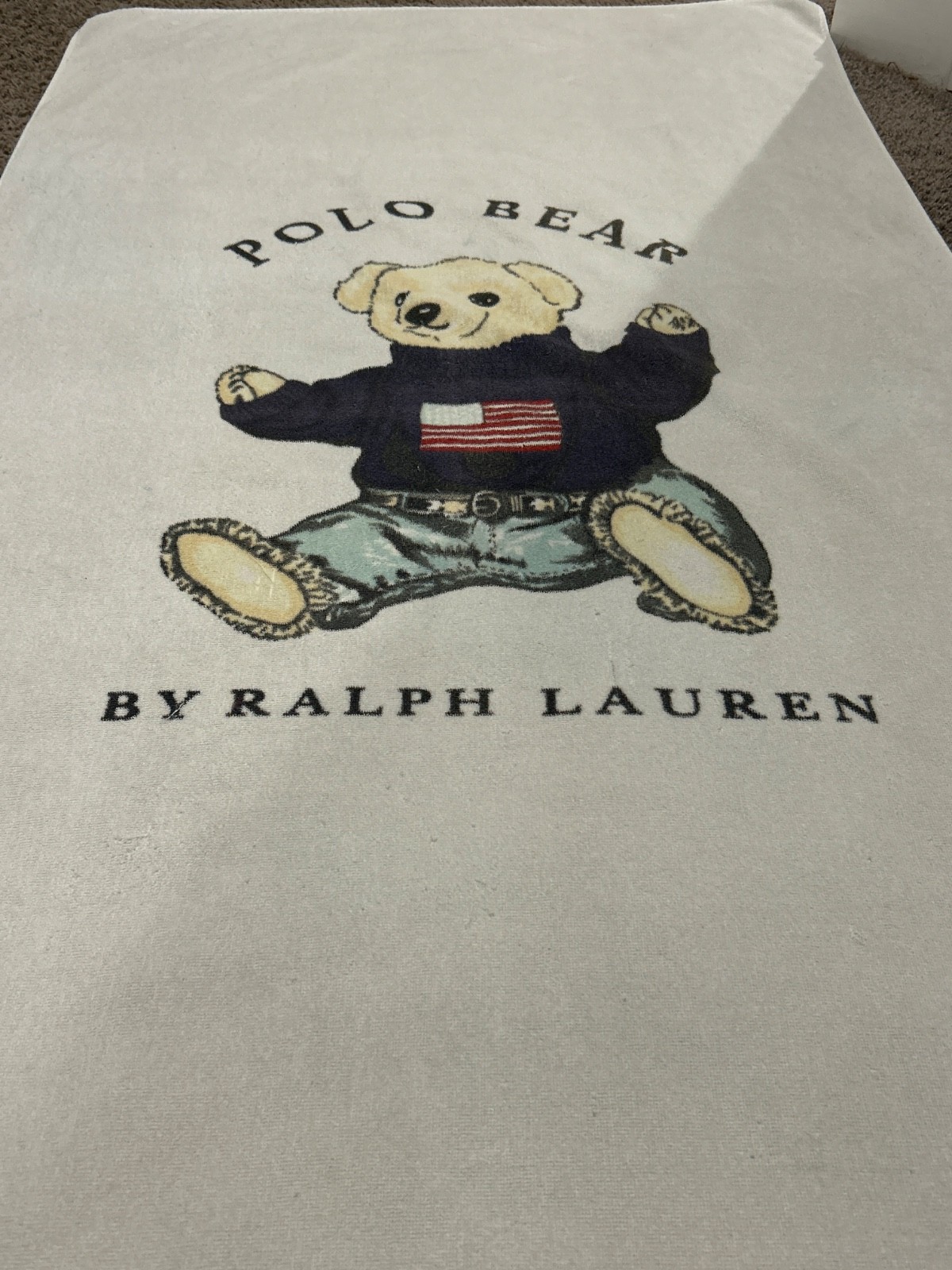 Vintage Ralph Lauren Polo Bear Beach Towel Made In USA 100% Cotton