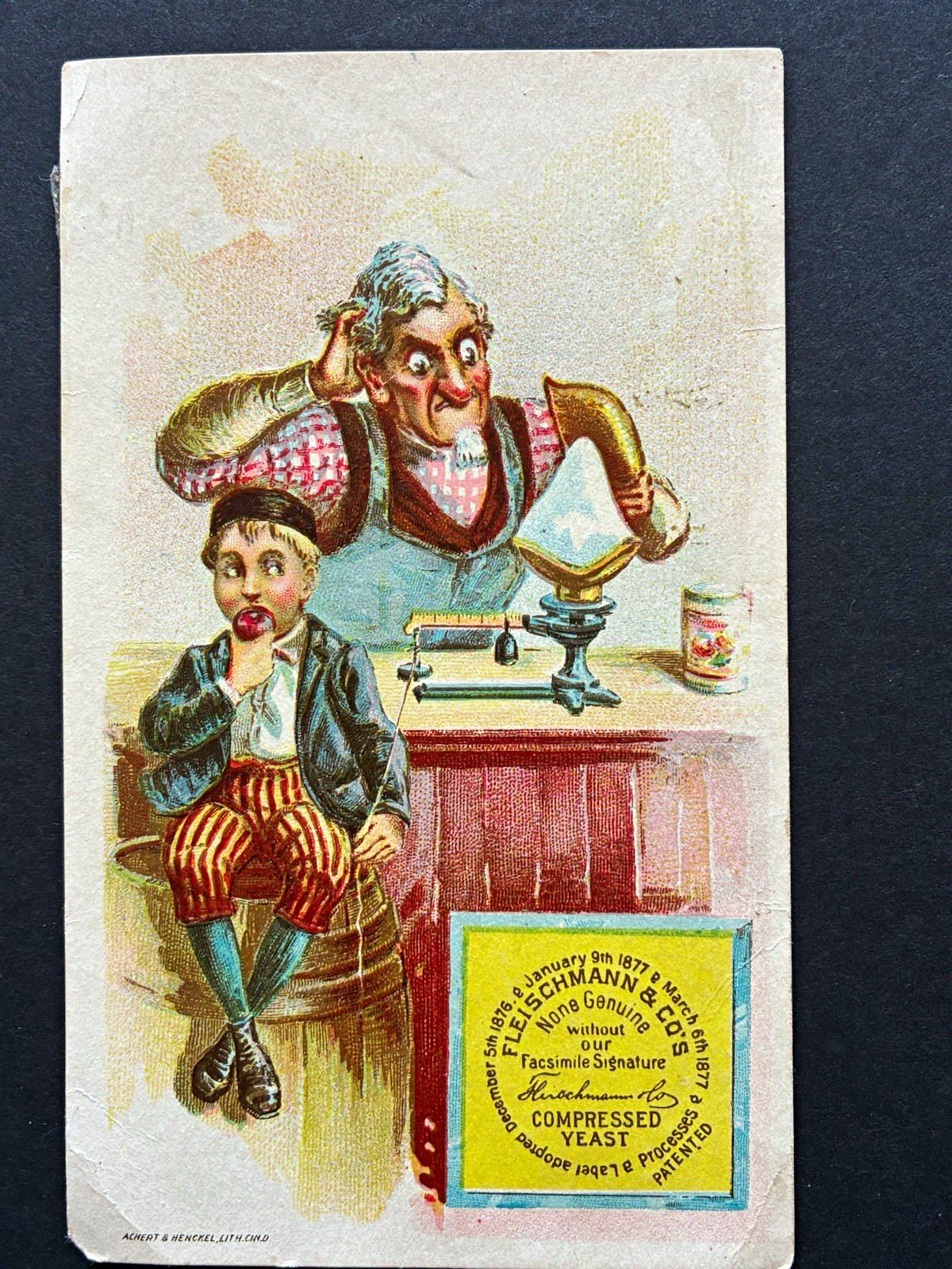 Antique Victorian Trade Card Fleischmann Compressed Yeast Boy Eating Apple Litho