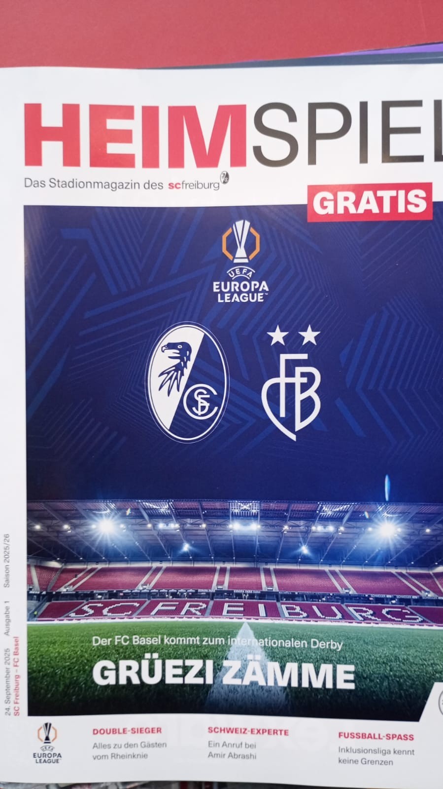 Programme SC Freiburg v FC Basel 24/09/25 Europa League