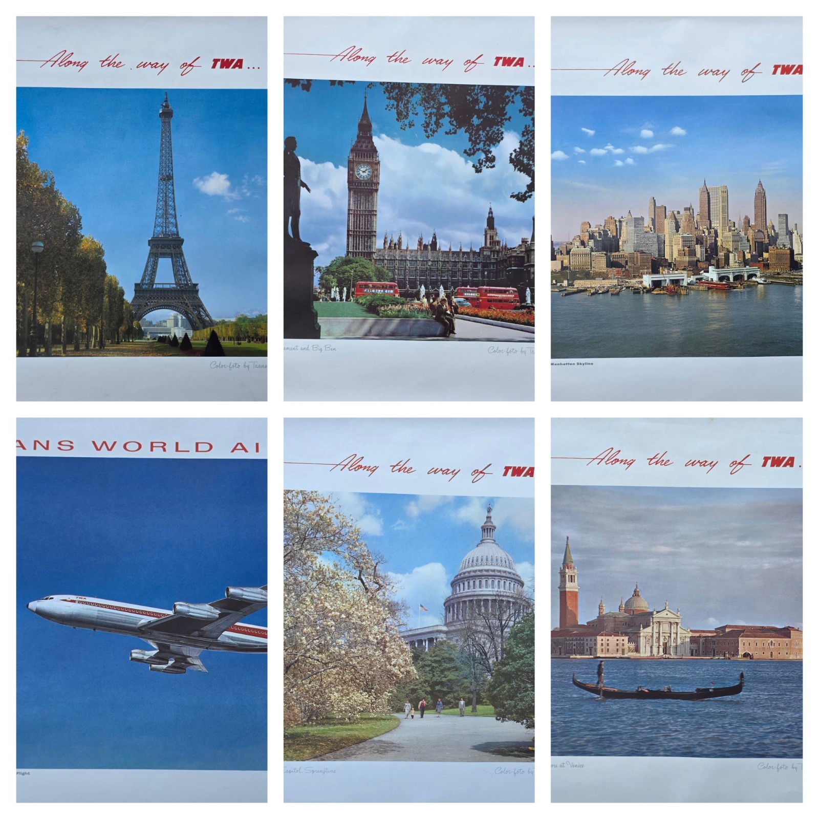 VTG 1960s Fly TWA Airlines Travel Posters 22\