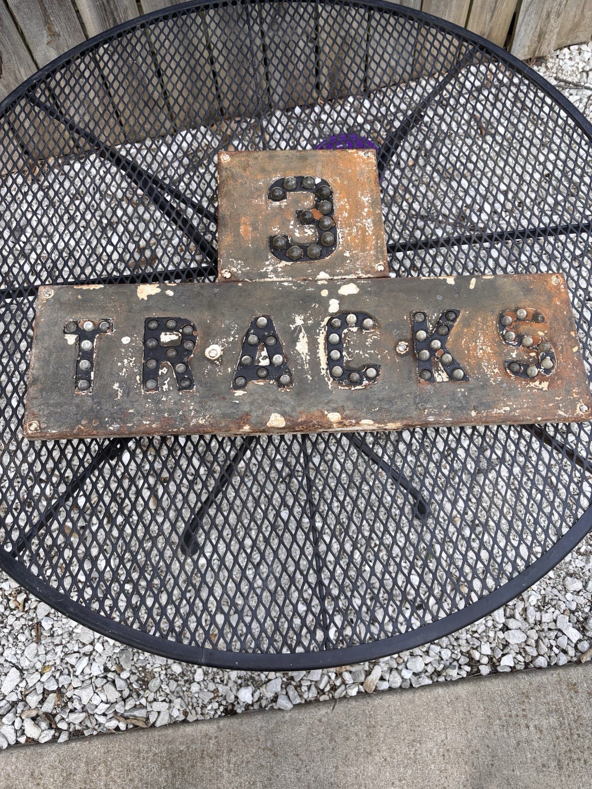 VINTAGE RAILROAD 3 TRACK SIGN CATS EYES HEAVY STEEL