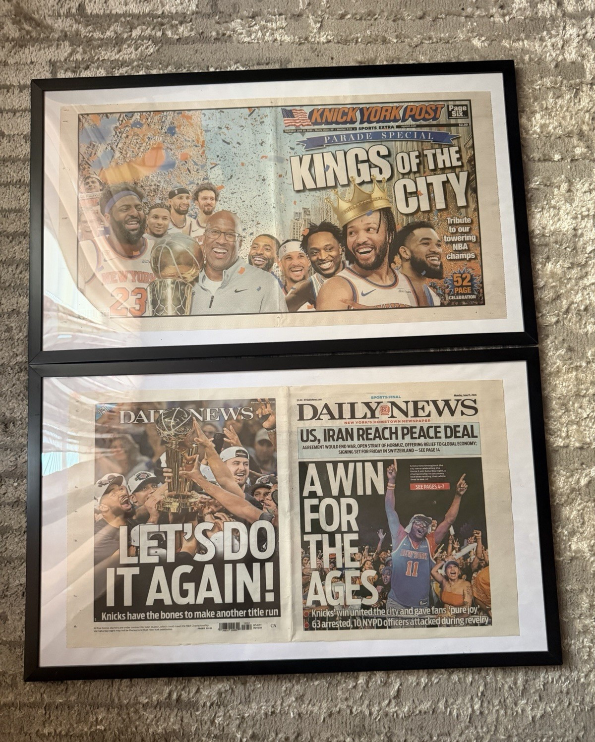 2 Framed NY Post & Daily News Newspaper Front Pages - Knicks Championship Covers