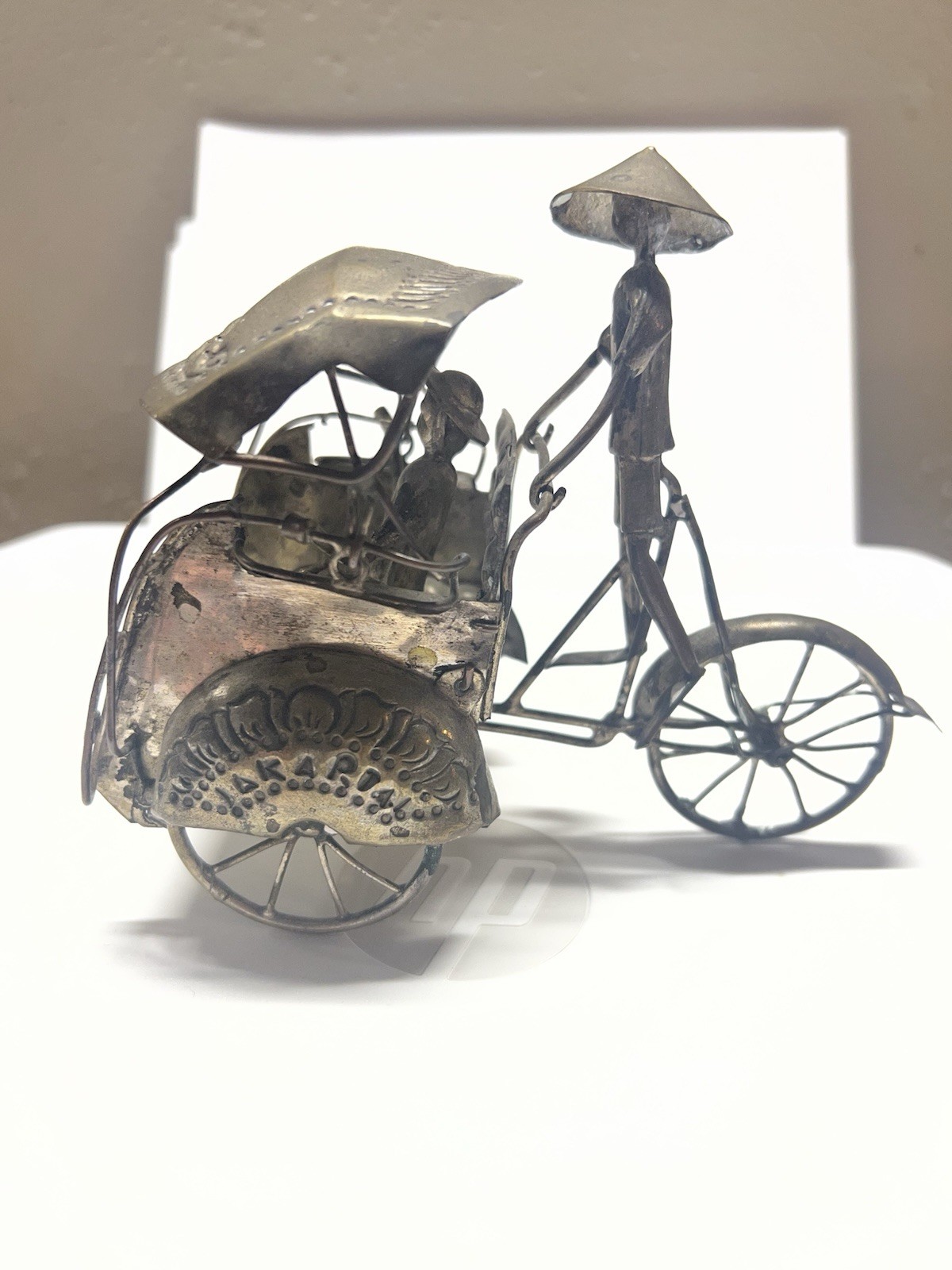 age Indonesian Silver Miniature Becak Rickshaw - Jakarta - Moving Parts - GB81
