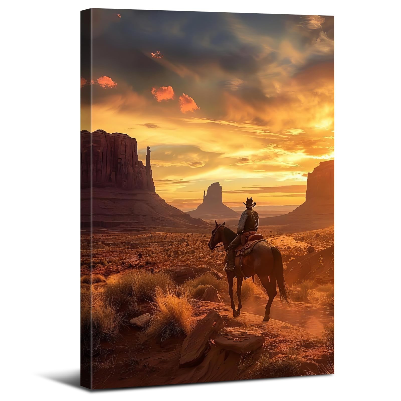 AREBOLO Grand Canyon Sunset Cowboy Wall Art Vintage Western Decor 24x36\