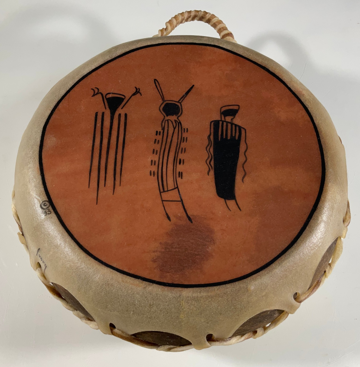 Taos Pueblo Three Spirit Ceremonial Drum Vintage 1993