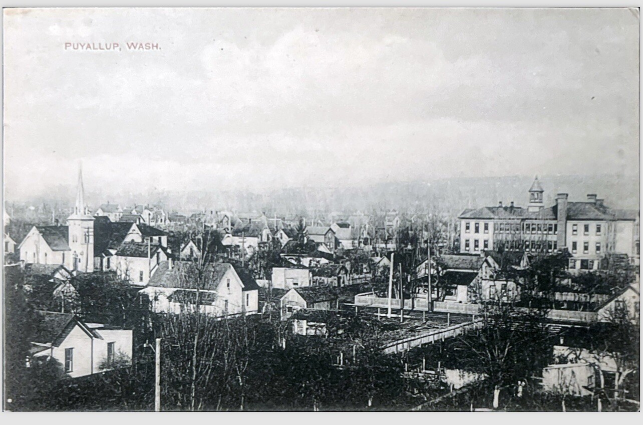 Puyallup Washington Postcard Birds Eye View Sent To kennewick washington