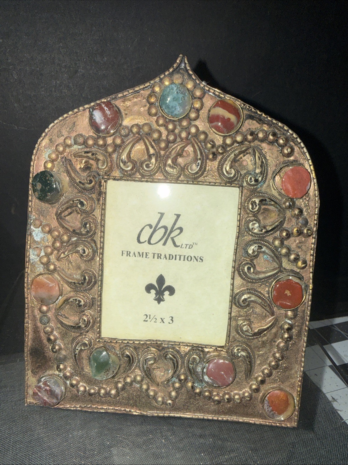 Vintage Cbk Moroccan Style Metal Picture Frame With Stones