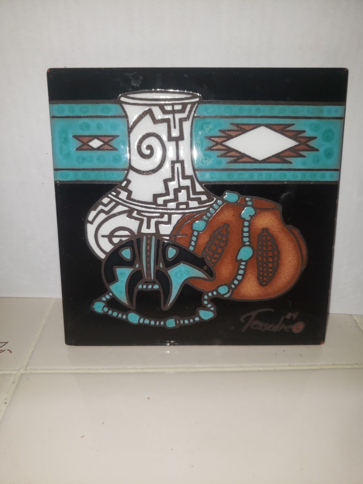 Vintage 1985 Cleo Teissedre Tile Southwest Design Wall Hanging