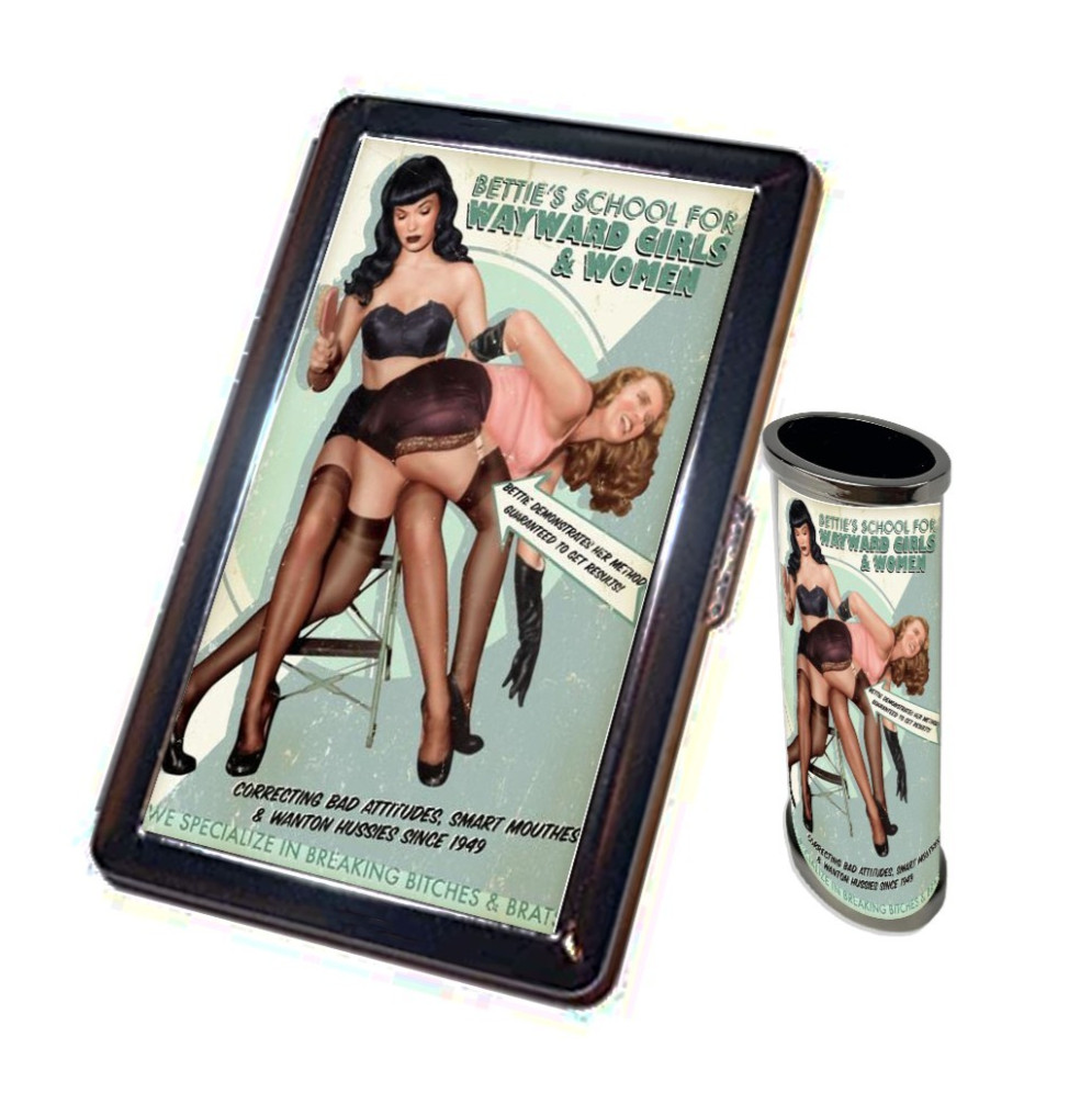 Bettie P.  School for Wayward girls pinup cigarette case and lighter sleeve BDSM