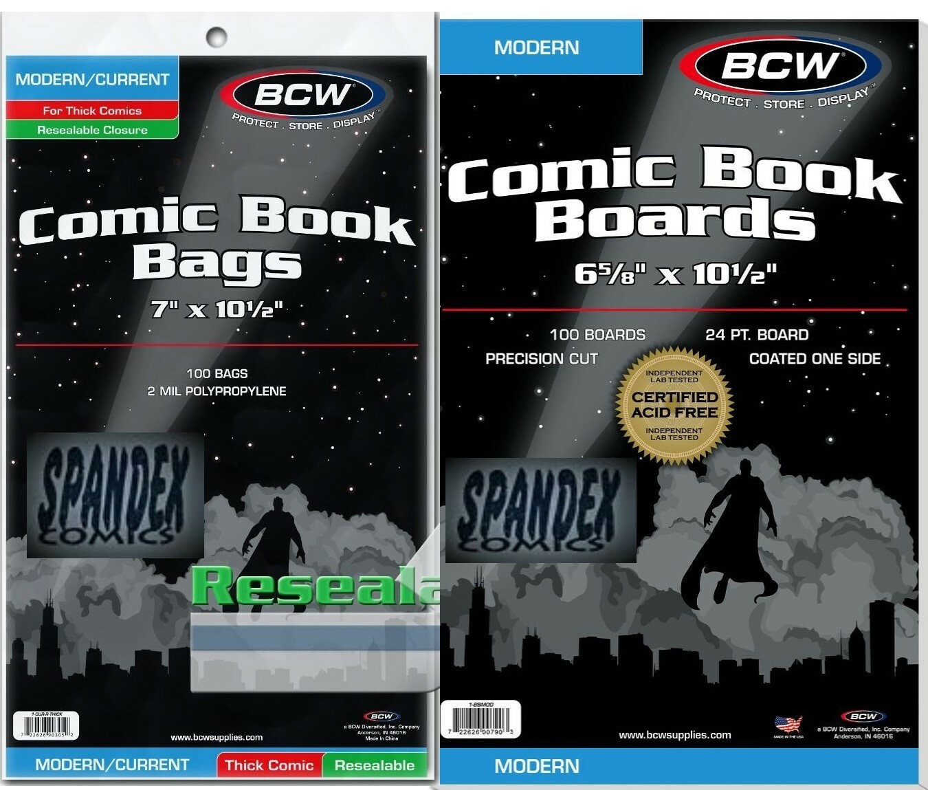 100  BCW Current Resealable Thick 2-MIL Poly Comic Bags &100 BCW Modern Boards