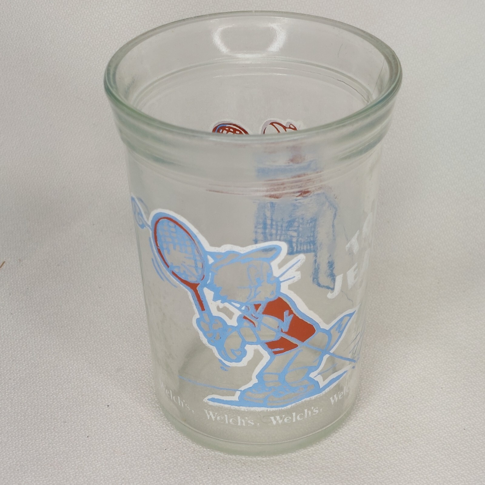 Welch's Tom & Jerry Playing Tennis Jelly Jar Glass 1991 Turner Entertainment