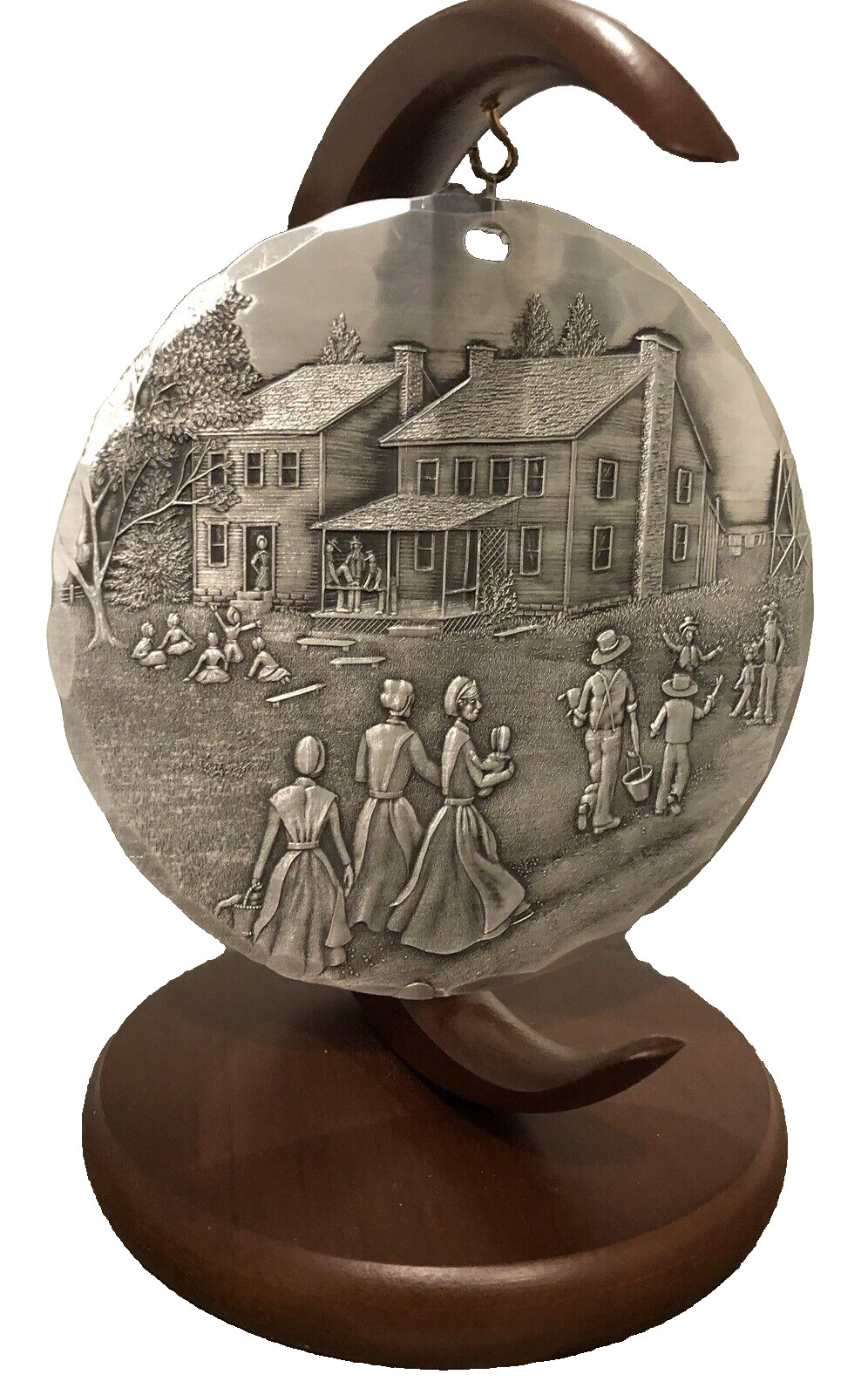 VTG Wendell August Forge Hammered Amish School House Xmas Ornament & Stand