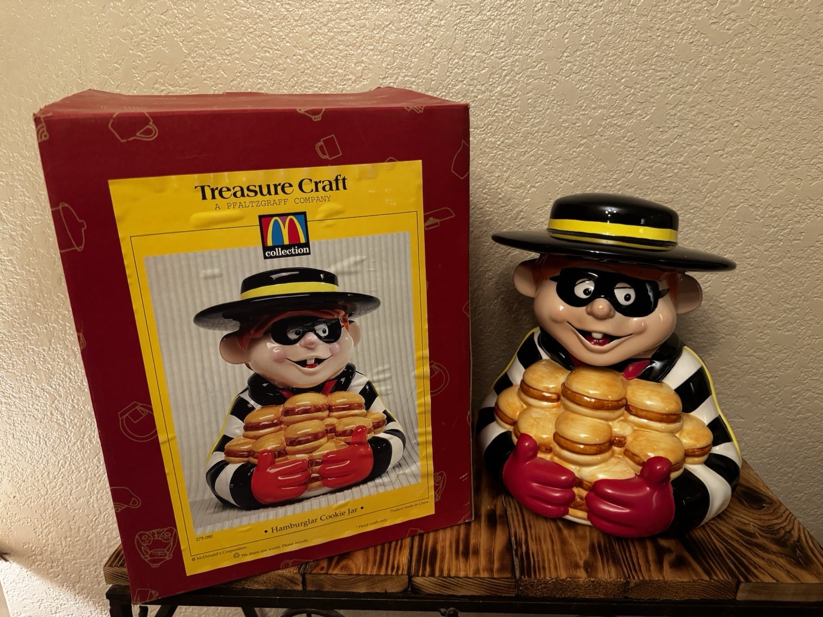 Vintage 1997 Treasure Craft McDonalds Hamburgler Cookie Jar W/Box Rare 275-080