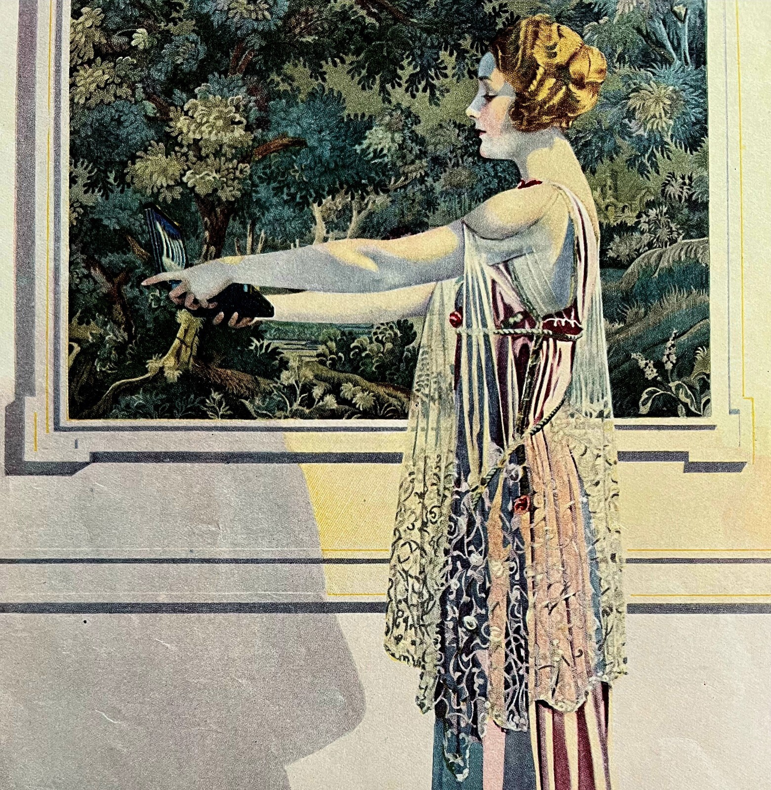Oneida Silver Plate Beautiful Woman 1920s Advertisement Lithograph Art #2 HM1A