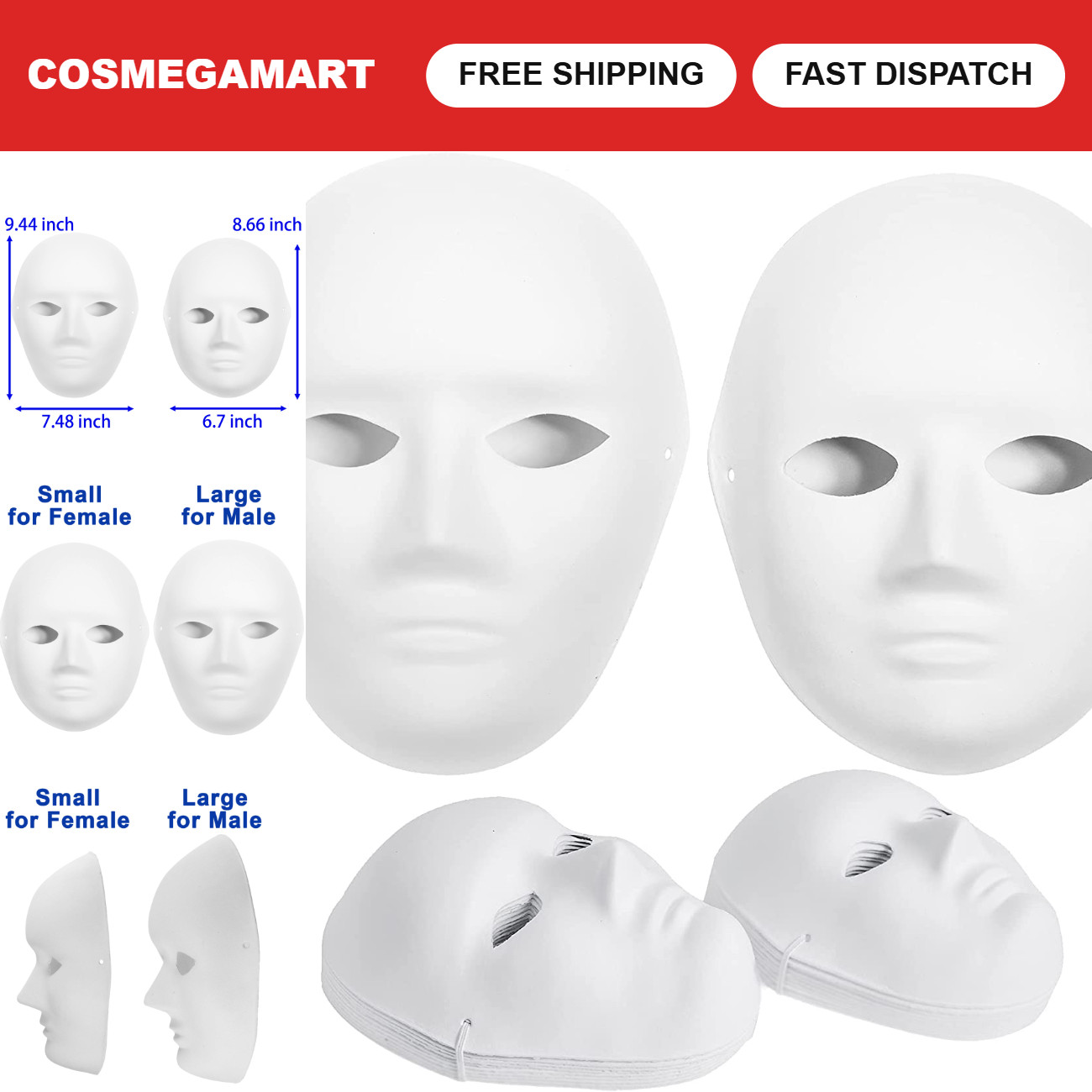 14 Pack Paper Mache Masks - 2 Sizes for Art Projects, Theater, Halloween, Masque