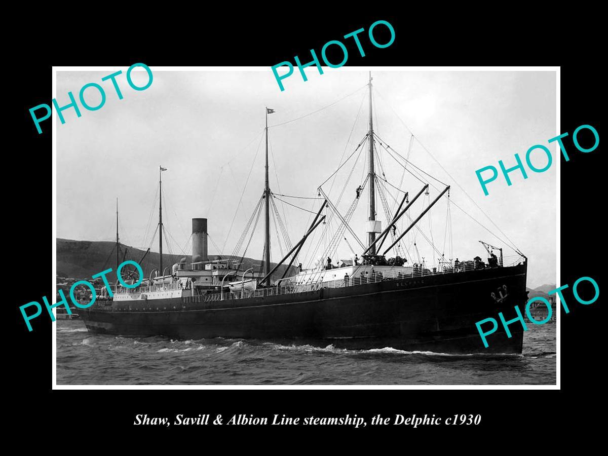 OLD HISTORIC PHOTO SHAW SAVILL & ALBION LINE STEAM SHIP THE DELPHIC c1930