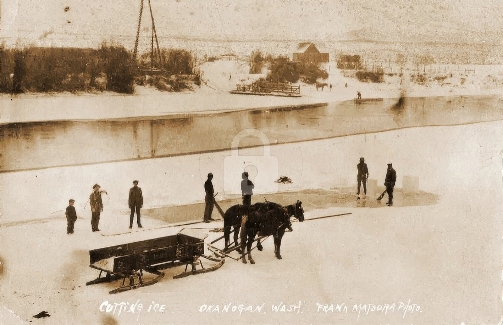 Okanogan WA Frank Matsura Cutting The Ice c1910 RPPC Photo Postcard COPY