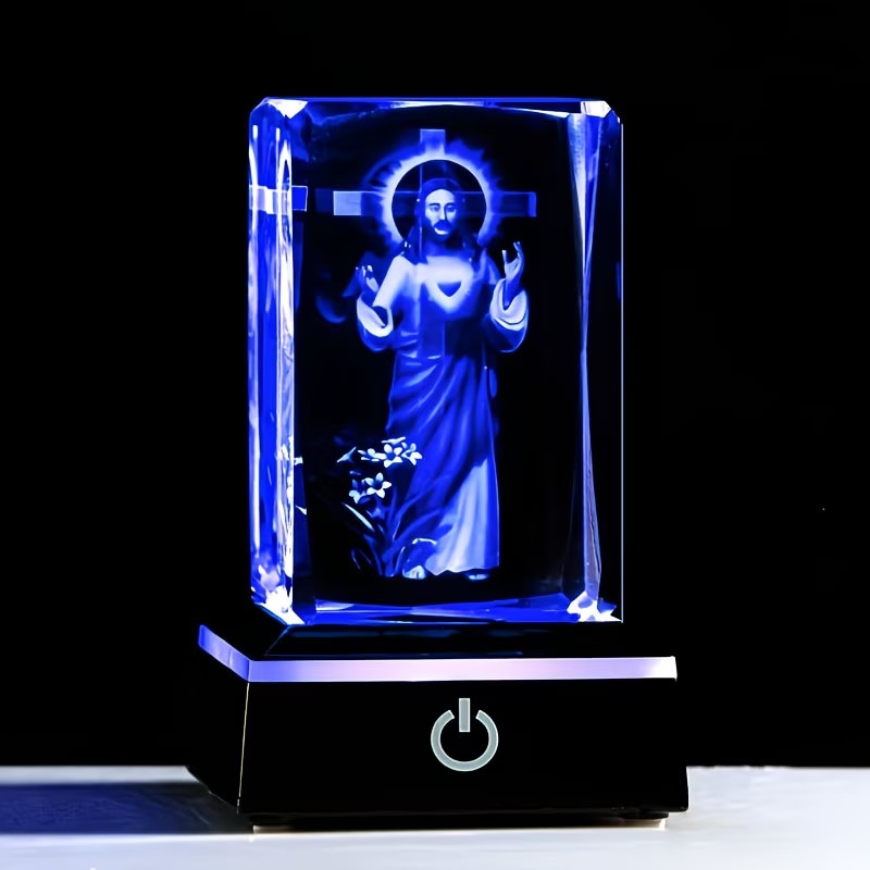 3D Crystal Guardian Angel Cross Jesus Figurine Light Base Laser Engraved