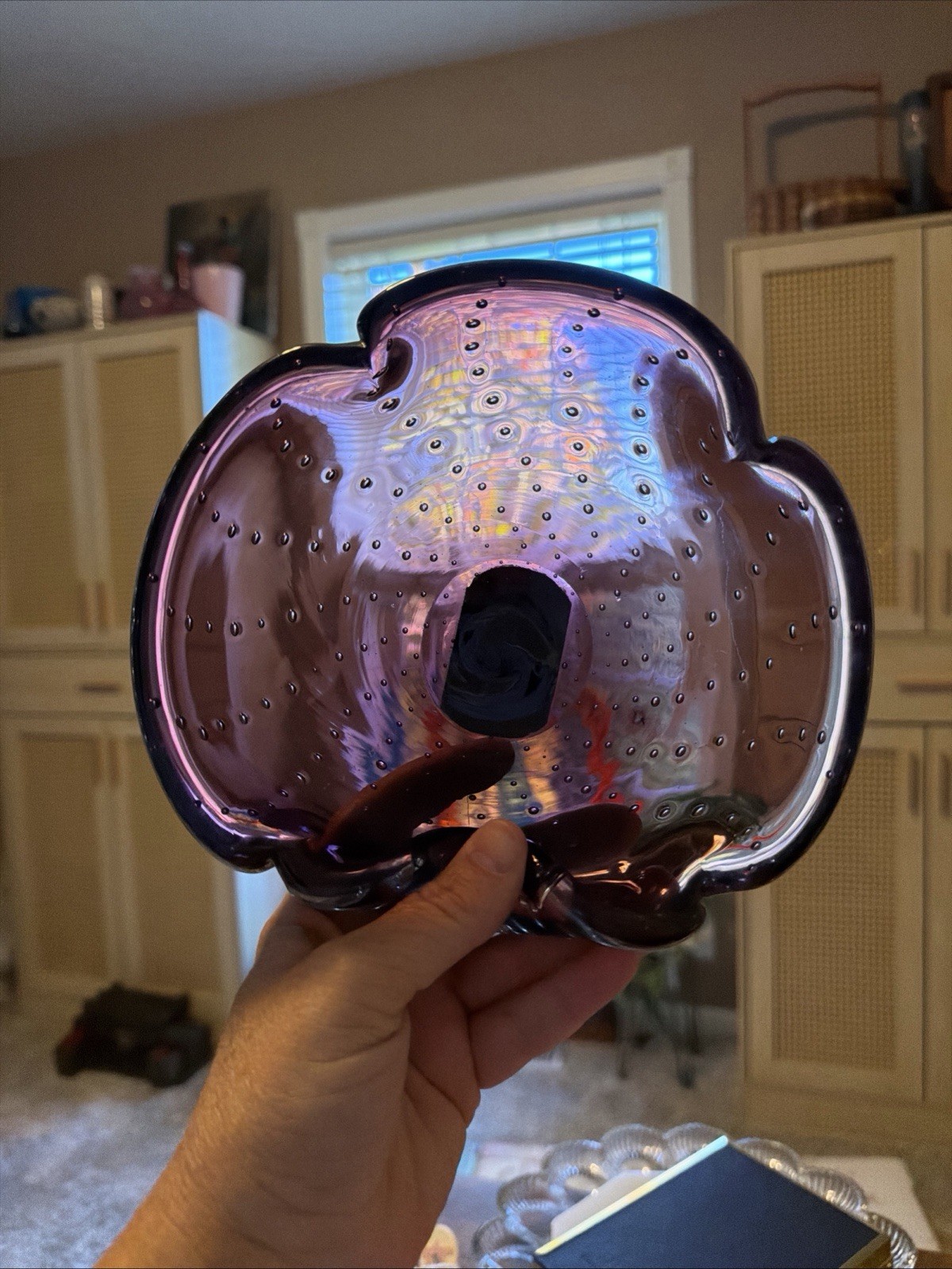 Venetian Art Glass Amethyst Hand Blown Controlled Bubbles 7” Murano