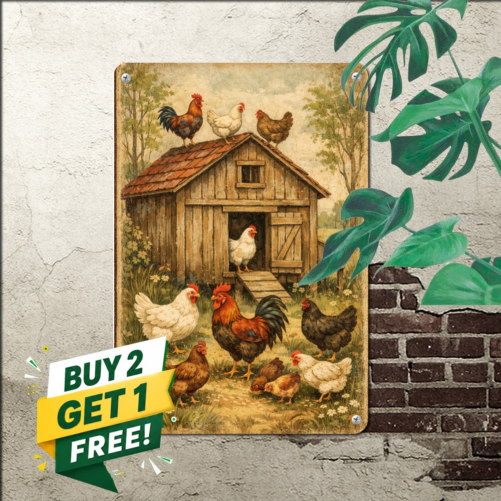 Vintage Chicken Metal Sign Retro Poultry Farmhouse Kitchen Wall Tin Plaque 8x12