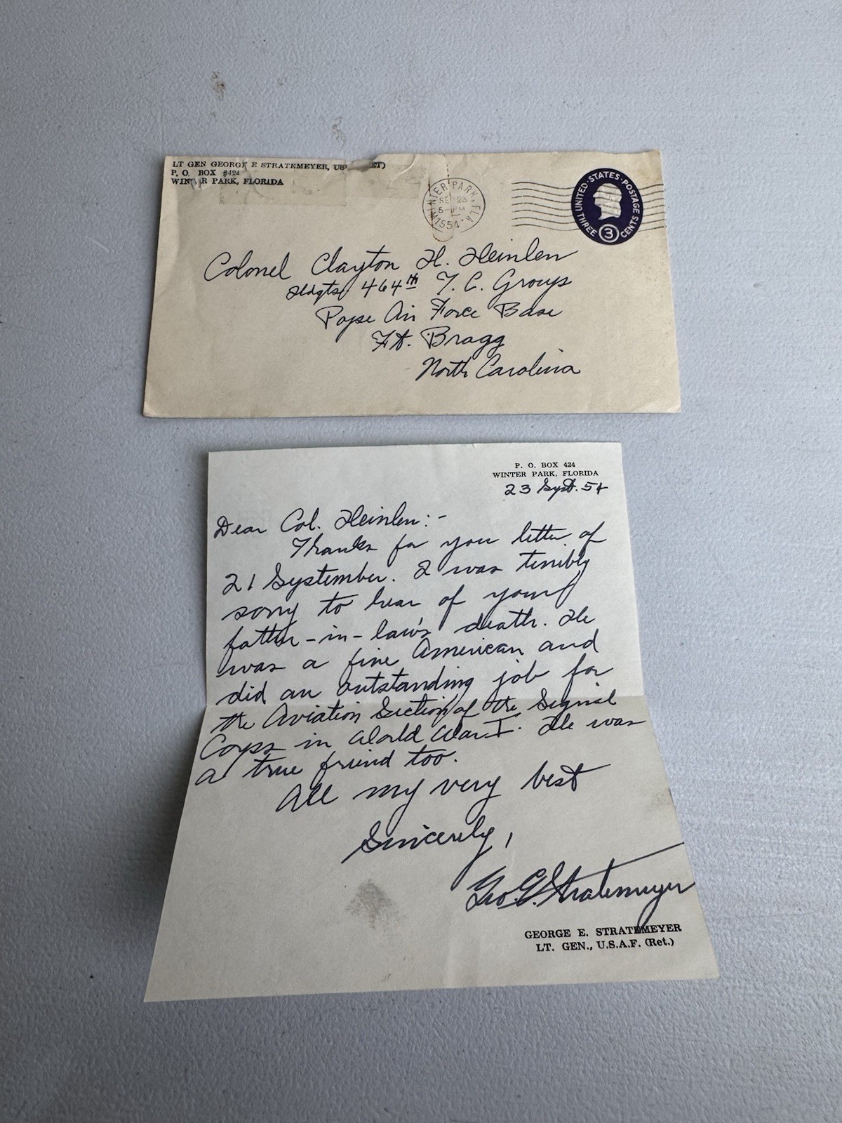 General George E. Stratemeyer Signed Letter, 1954 - American Air Force, WW2
