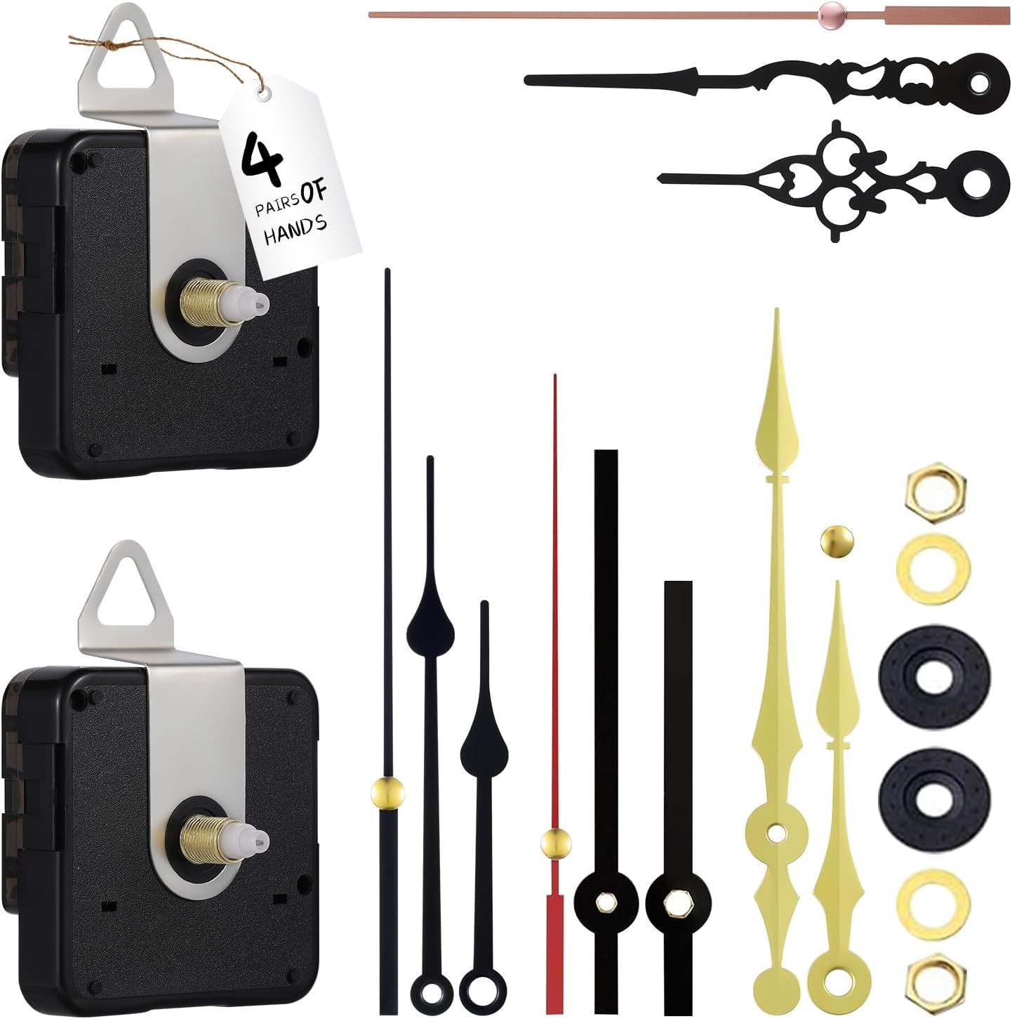 32Mm Long Shaft Clock Mechanism Replacement with 4 Sets of Clock Hands, Silent S