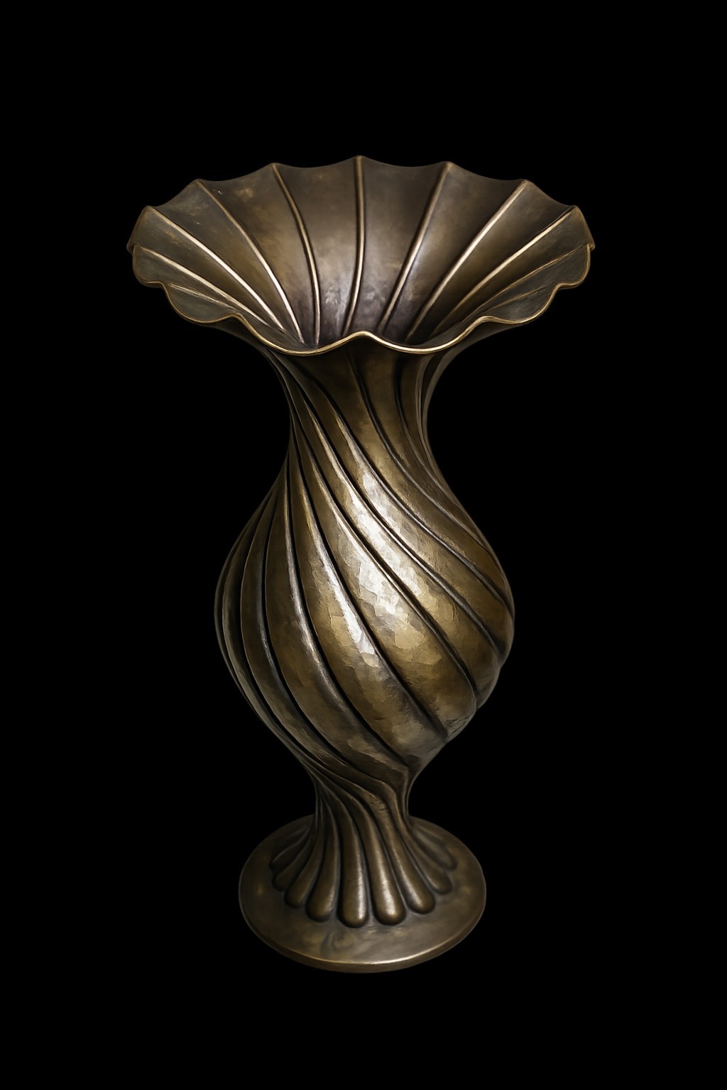 Vintage Italian Hammered Solid Brass Twist Vase MCM Egidio Casagrande Attributed