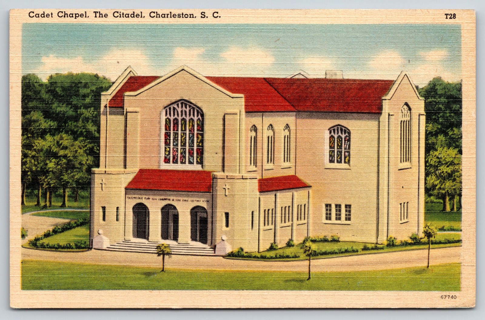 Charleston South Carolina~Citadel Military Academy~Cadet Chapel~Linen 1943 PC
