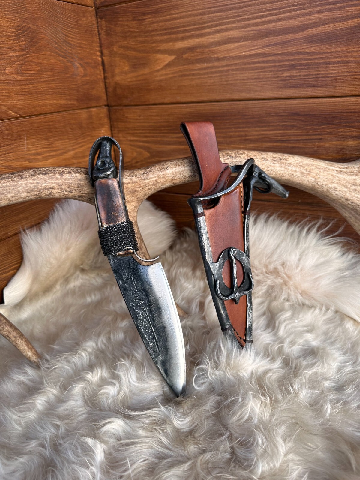 Handforged Custom Knife, Blacksmith, Forged Hunting Knife with Custom Sheath