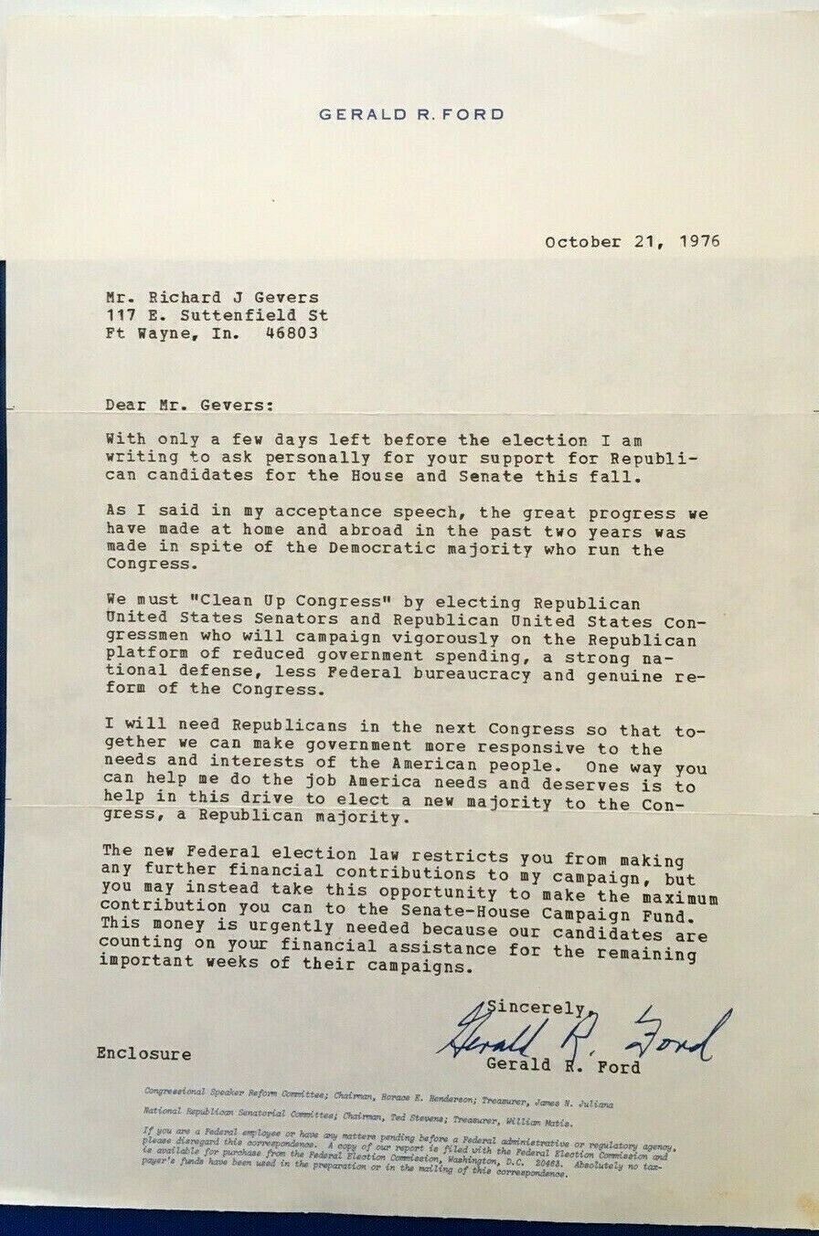 1976 President Gerald Ford Facsimile Signed Republican Support Letter
