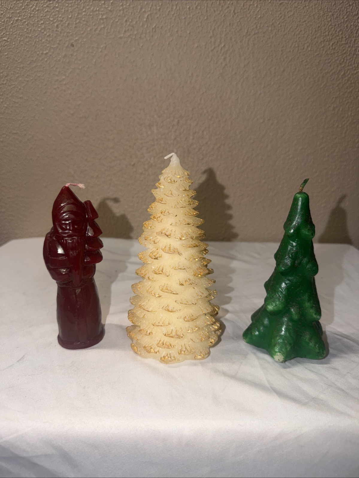 3 Vintage Christmas Molded Wax Candles Unburned