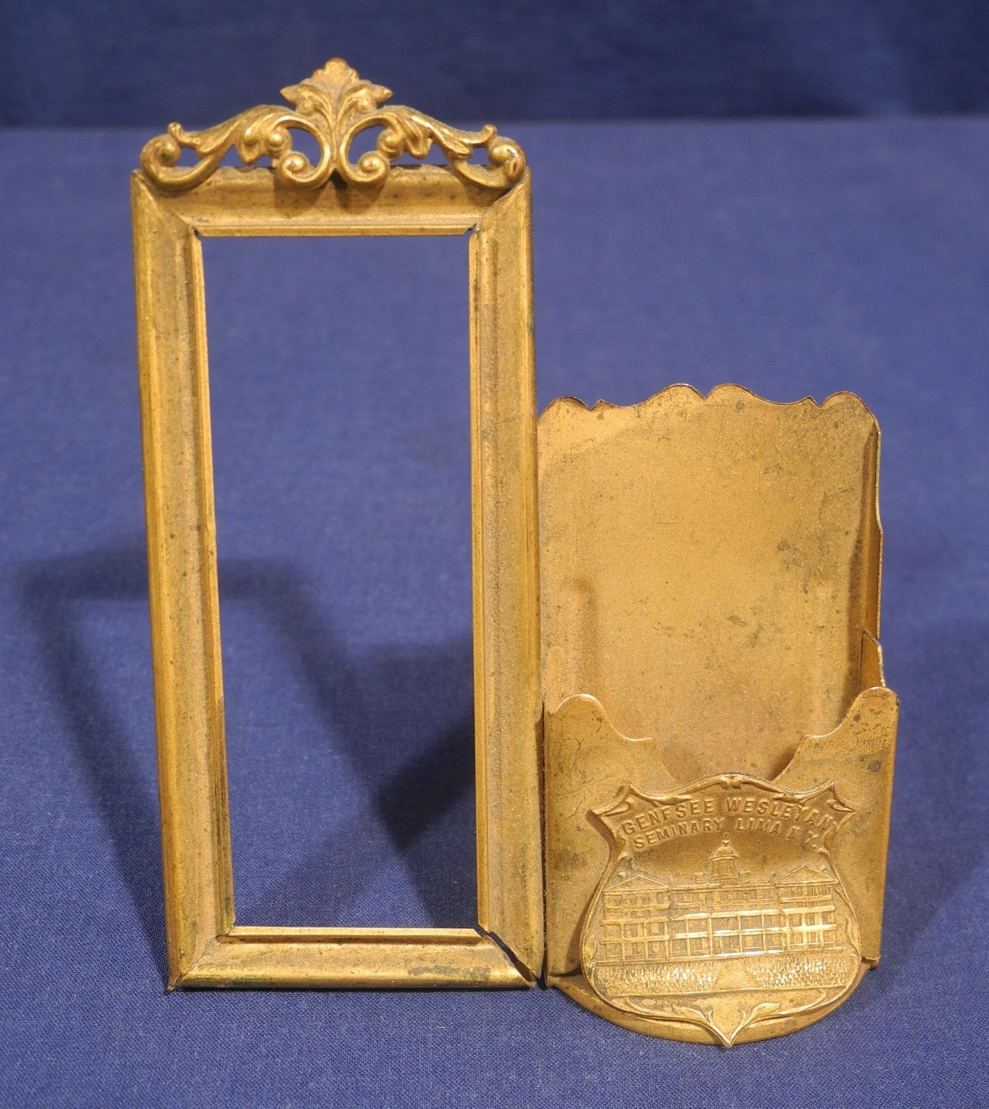 Vitg Antique Genesee Wesleyan Seminary Lima NY Desktop Brass Photo Match Holder