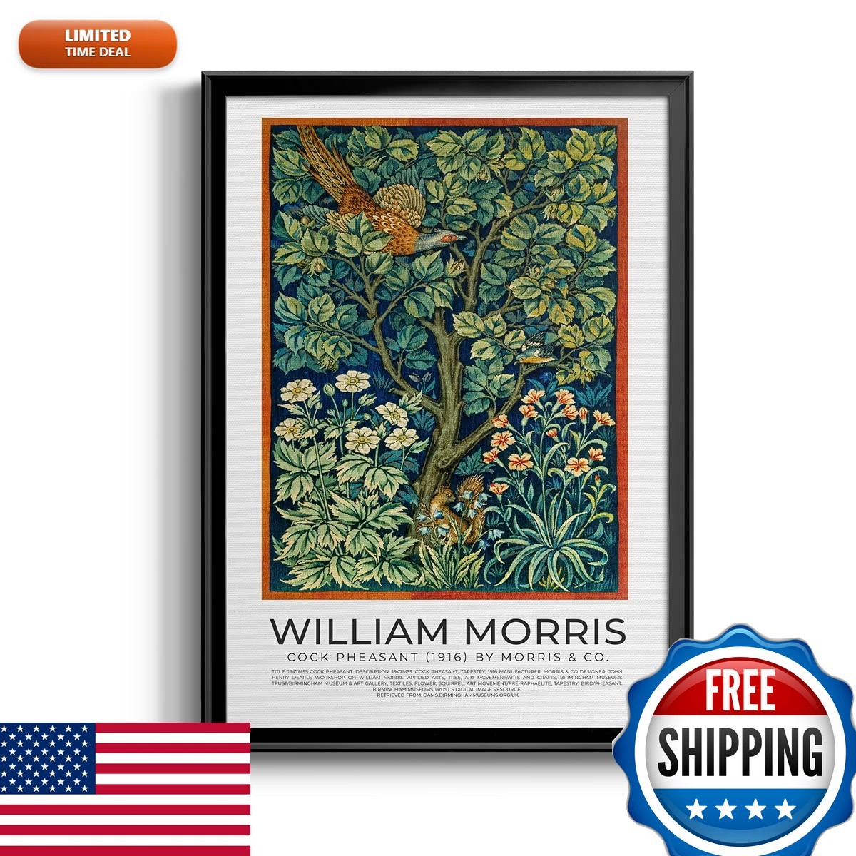William Morris Wall Art Collection Cock Pheasant (1916) Framed Ready to Hang