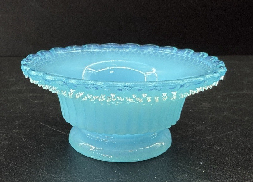 Vintage Degenhart Aqua Blue Opalescent Salt Cellar Large Star & Dewdrop Pattern