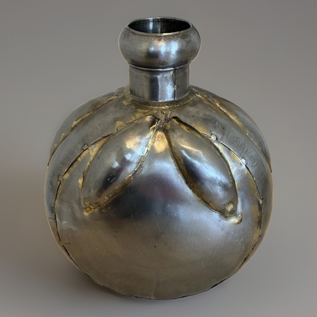 Vintage Brutalist Mixed Metal Water Vessel Jug Large Floor Vase India 16”