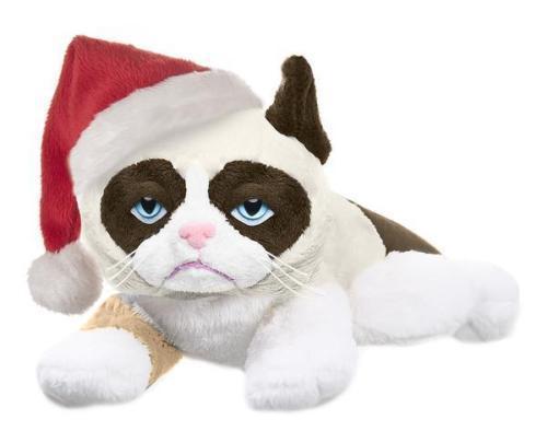 Ganz 8 inch Grumpy Cat Laying with Santa Christmas Hat NEW HXGC002 HTF