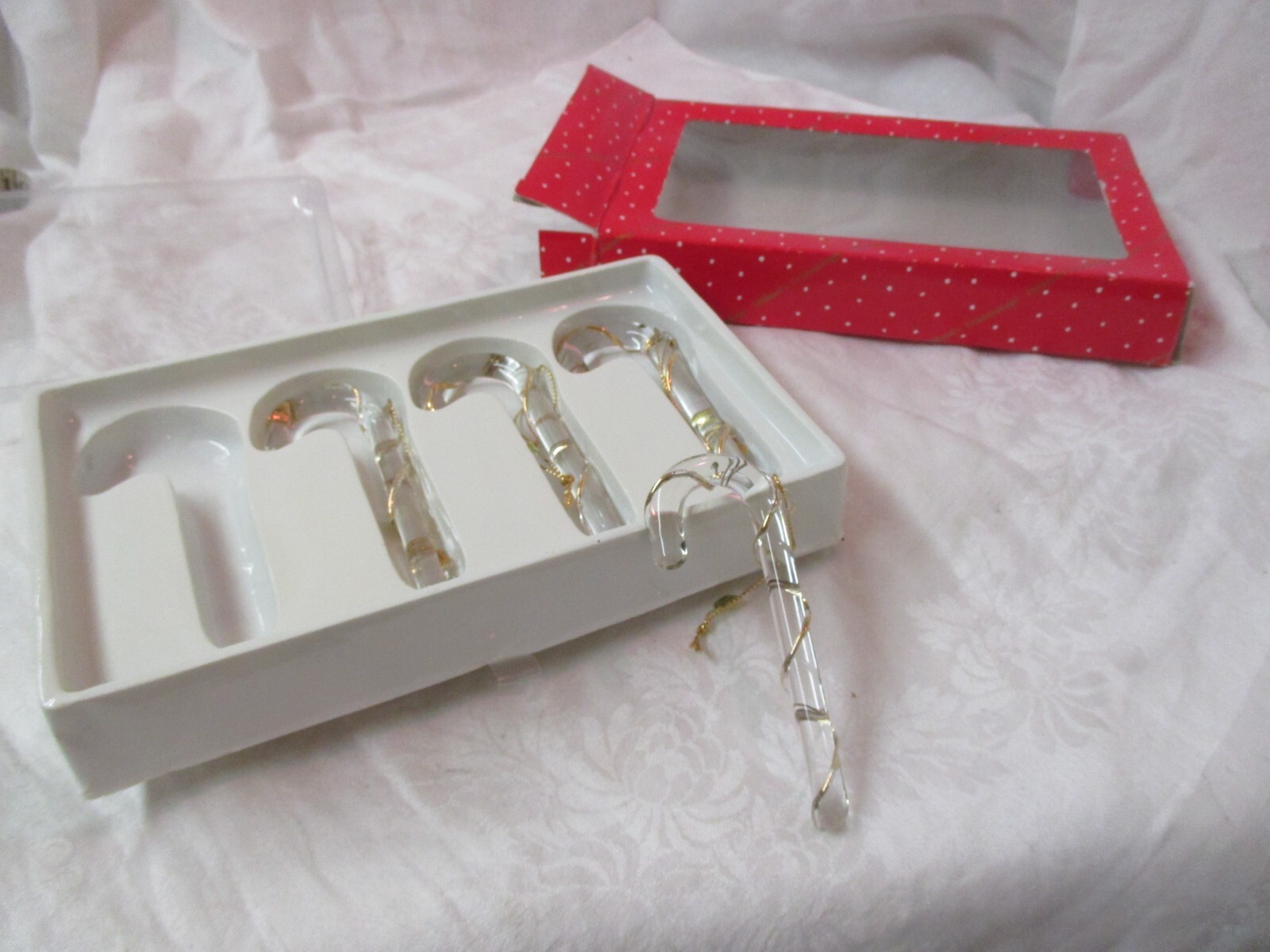 Dillard\'s Trimmings 4 Glass Christmas Ornaments Candy Canes MIB #29